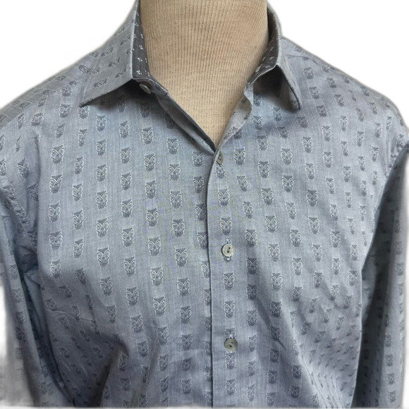 Robert Graham Gray and Blue Dress Shirt Button Down - Men M - Picture 4 of 7